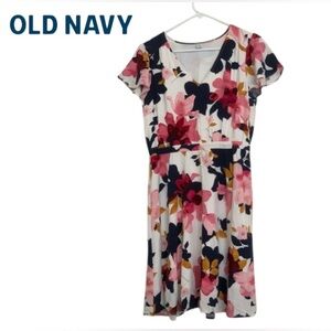 XXL OLD NAVY Waist-Defined Floral Print V-Neck Flutter-Sleeve Dress
